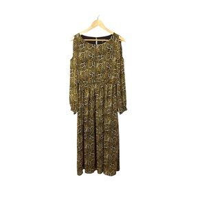 MM Couture Midi Chiffon Cold Shoulder Animal Print Dress Size S